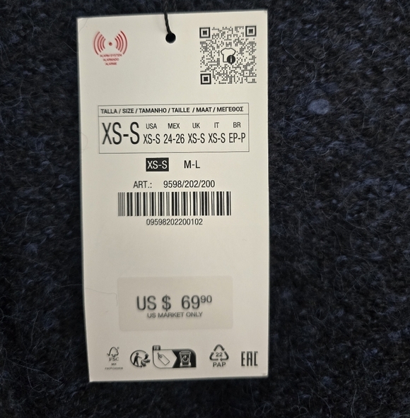 ZARA Woman XS-S Blue Knit Long Open Front Oversized Alpaca Coatigan Sweater New - Picture 5 of 11